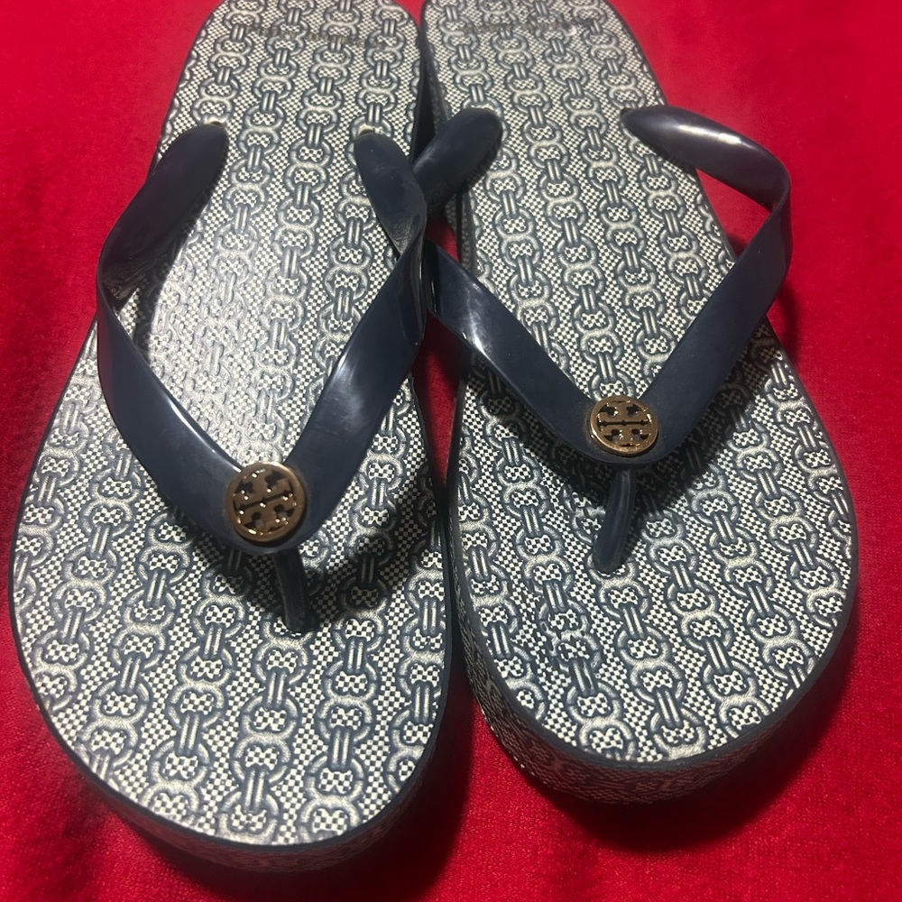 Tory Burch Navy and White Platform Sandals